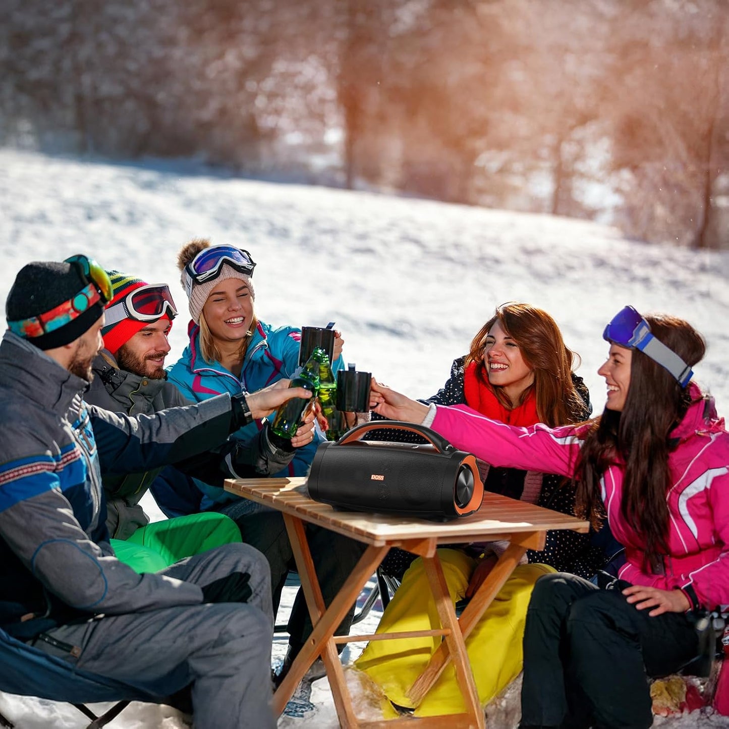 DOSS Extreme Boom Pro Loud Bluetooth Speaker with 100W Stereo Sound, Extra Bass, 20H Playtime, Party-Sync Led Lights, Built-in Power Bank, IPX6 Waterproof for Outdoor, Camping, Pool-Green