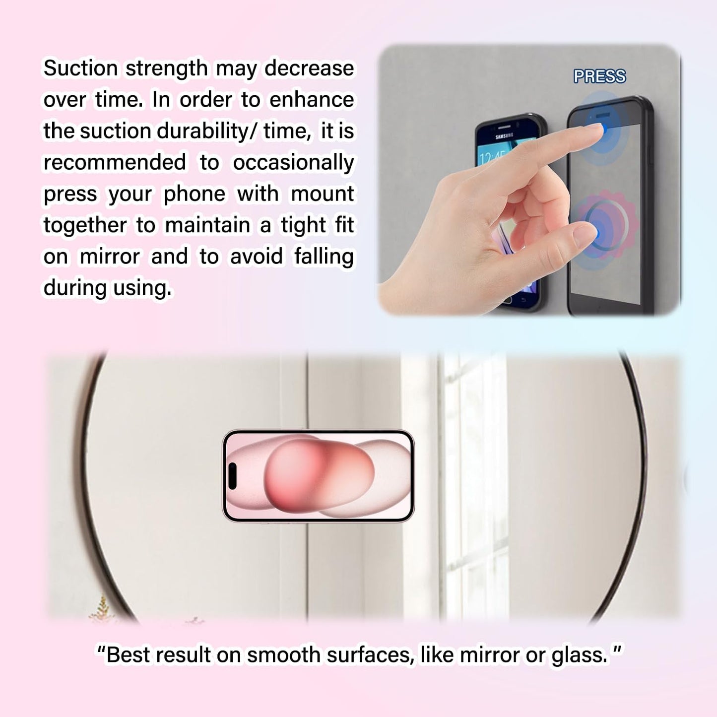 3 Pack Double Sided Silicone Suction Cup Phone Case Mount, Hands-Free Silicon Phone Grip with Higher Suction Power for Selfies and Videos, Non Slip Phone Accessories, Black