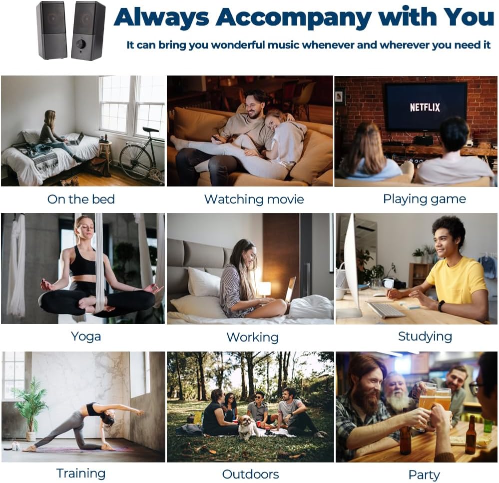 ROSON Computer Speaker, Compact Size Speaker with Headphone Jack, Enhanced Bass and Volume Control, Stereo 2.0 USB Powered 3.5mm Aux Multimedia Speakers for Laptop/Desktop/Tablets/Phone