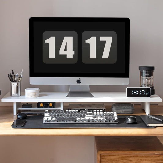 Bamboo Dual Monitor Stand Riser White, 2-Tier Desk Monitor Riser for 2 Monitors, Supports for PC Computer Monitor, Printer, Heavy TV Riser up to 300 lbs, White