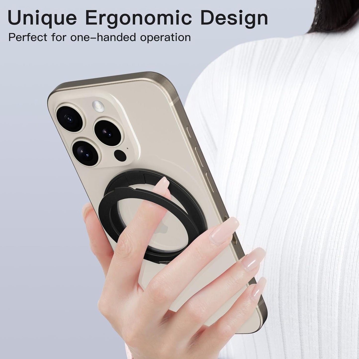 COOLQO Upgraded Magnetic Phone Ring Holder Stand, Super Magnet Cell Phone Grip Finger Kickstand Compatible with MagSafe Mag Safe Accessory for iPhone All Smartphones (1-Black)