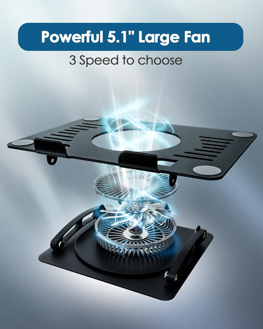 SHUWEI Gaming Laptop Cooling Pad with 360° Rotation Base, Ergonimic Aluminum Laptop Cooling Stand with 3 Speed Fan, Adjustable Height Laptop Cooling Pad for 10-17.3'' Notebook - Silver