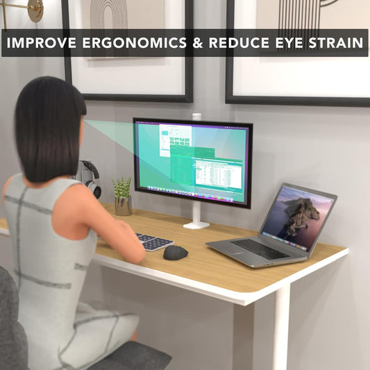 Mount-It! White Single Monitor Stand – Adjustable Desk Arm for Computer Screens – VESA Compatible Holder Up to 32" 19.8 lbs – 360° Rotation, 160° Swivel, 40° Tilt – Space-Saving Clamp & Grommet Base