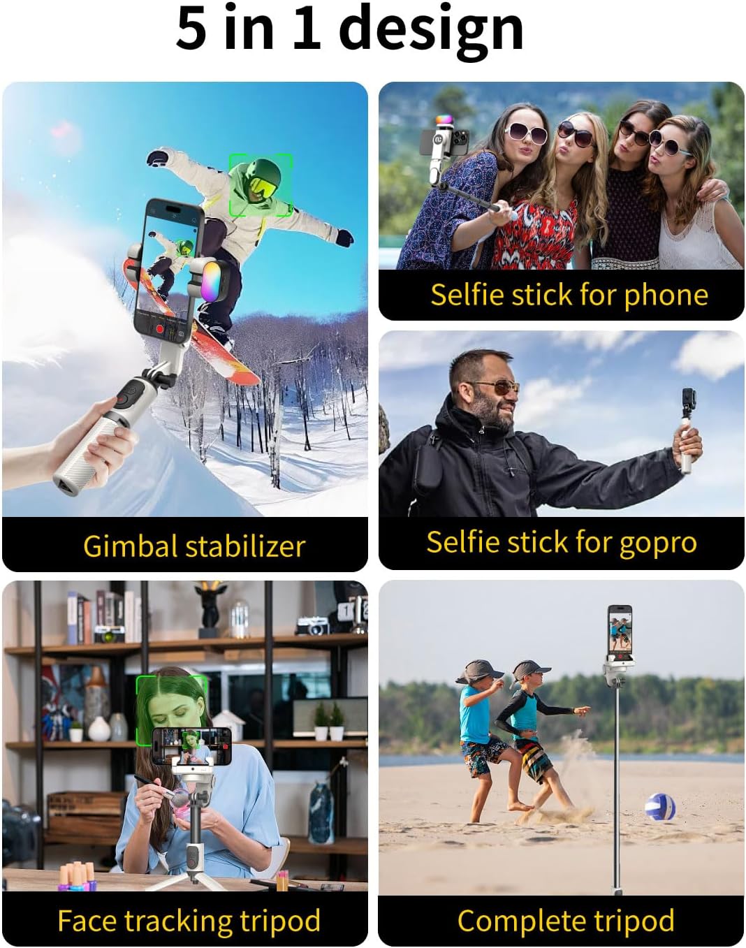 Gimbal Stabilizer for iPhone, Sefie Stick Tripod with Auto Face Tracking for TIK Tok YouTube Video Recording, 4 in 1 Gimbal Stabilizer with 360° Rotation for iPhone/Andriod -M1 Pro White