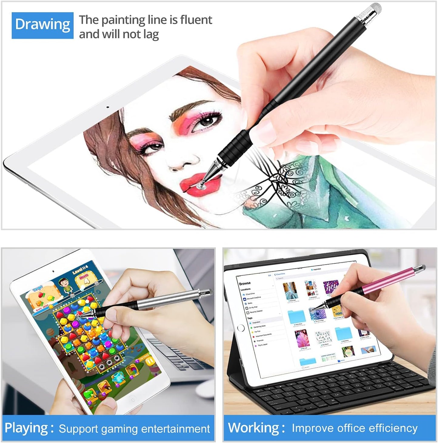 Capacitive Stylus Pen (4 Pack), Universal Stylist Pens 2 in 1 Precision Series Fine Point Disc Touch Screen for iPhone/iPad/Android/Tablet and All Screens