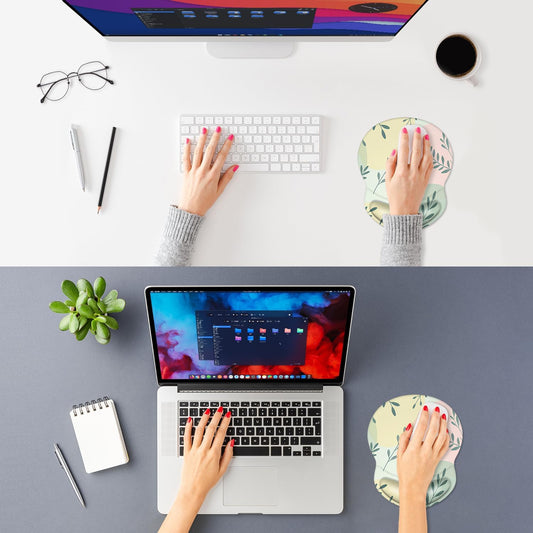 ITNRSIIET Ergonomic Mouse Pad with Comfort Gel Wrist Rest, Non-Slip PU Base, Smooth Textured Surface, Reduces Hand Fatigue & Wrist Pain, 8.7 x 7.2 Inch for Office Gaming Home, PastelFoliage