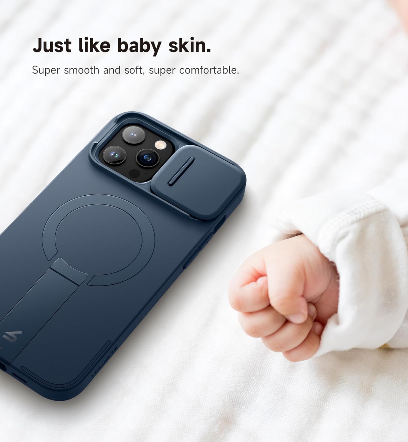 SURITCH for iPhone 13 Pro Max/12 Pro Max Case with Magnetic Camera Slide Cover and Adjustable Kickstand, Compatible with MagSafe, Shockproof Bumper Case Slim Protective Cover 6.7 Inch, Blue