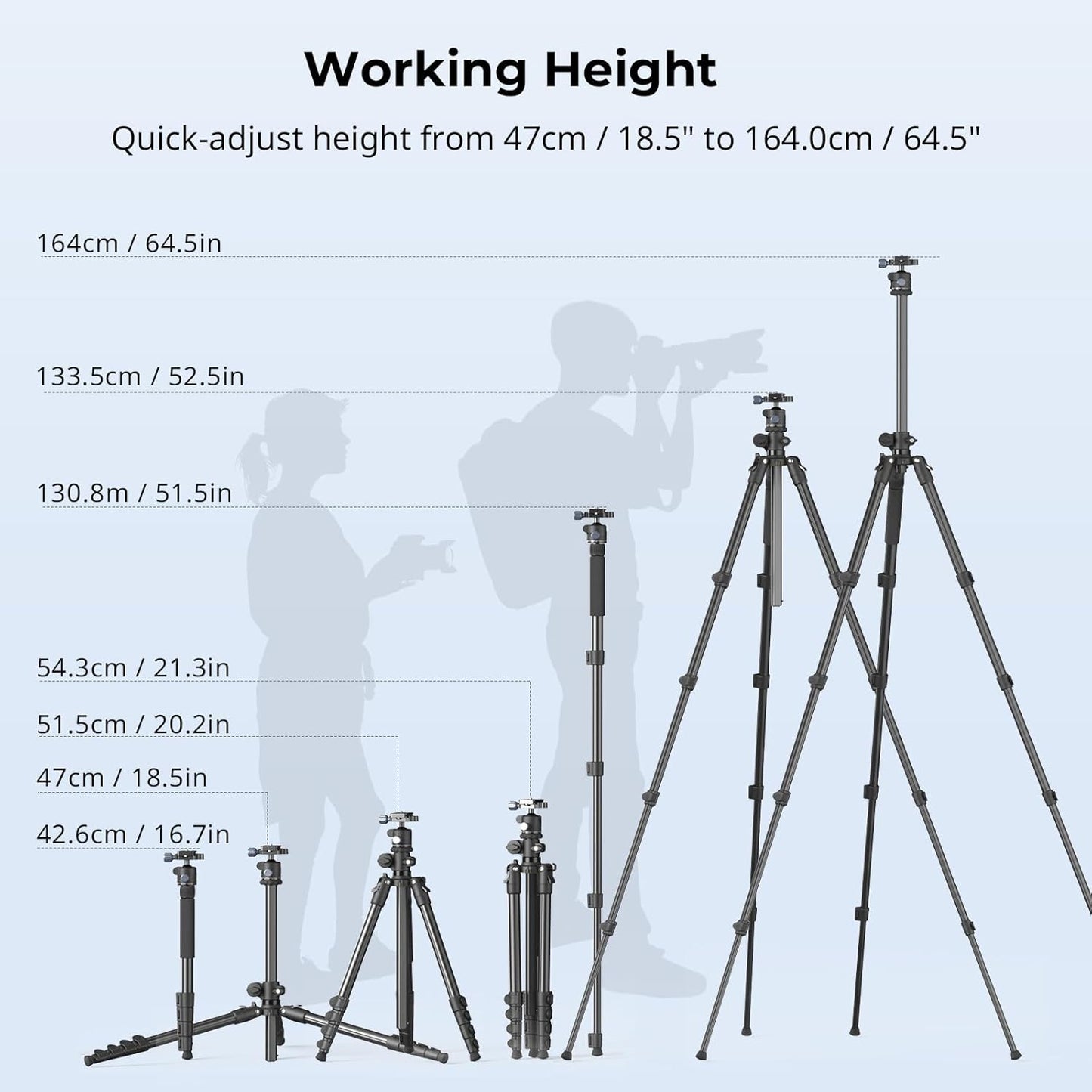 SmallRig CT25 64.5"/164cm Horizontal Overhead Tripod for Camera with Smartphone Holder & Carrying Bag, 22lb Max Load Aluminum Horizontal Camera Tripod for Overhead Shots