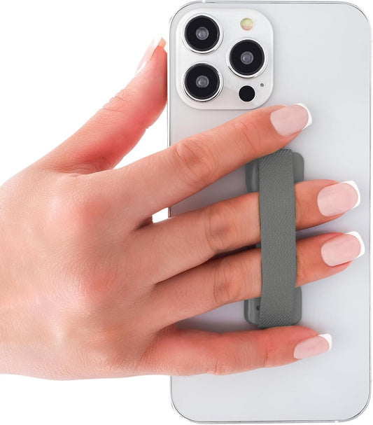 LOVEHANDLE Universal Phone Grip for Smartphones & Mini Tablets - Phone Holder for Hand - Wireless Charging Compatible - Made in The USA - Solid Silver