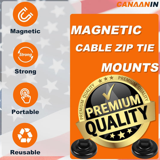 Magnet Zip Tie Mount Magnetic Zip Ties Mount Clips Base Holder Strong Multipurpose Wire Cable Holder Mount Wire Clips Management for Home Office Marine Electrical Wiring (Black, 12 Piece)