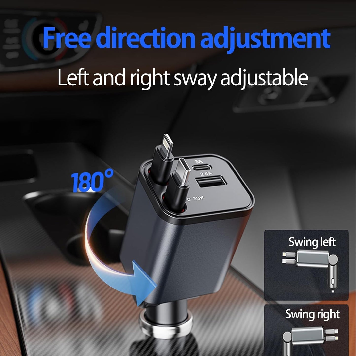 Mini Retractable Car Charger, 87W Car Accessories Adapter for iPhone 16 USB C Charger Fast Charging, Travel Essentials Gifts for Women Men, Road Trip Essentials for iPhone 16e 16 15 14 13 12