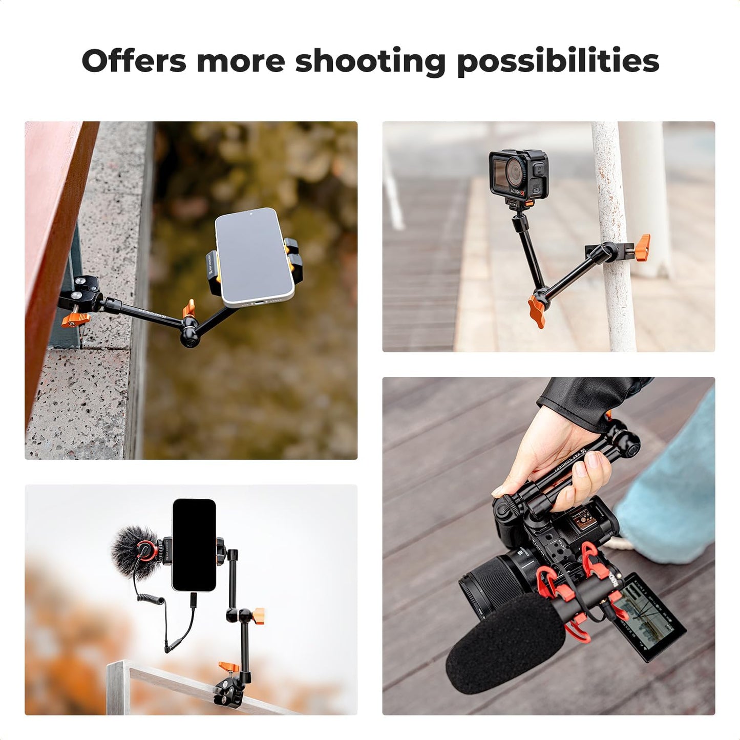 K&F CONCEPT 9.8" Magic Arm, 1/4" Screw Camera Mount Arm 360° Ball Heads for DSLRs, Monitor, Flash, LED Light, Microphone, Camera Cage, Action Camera