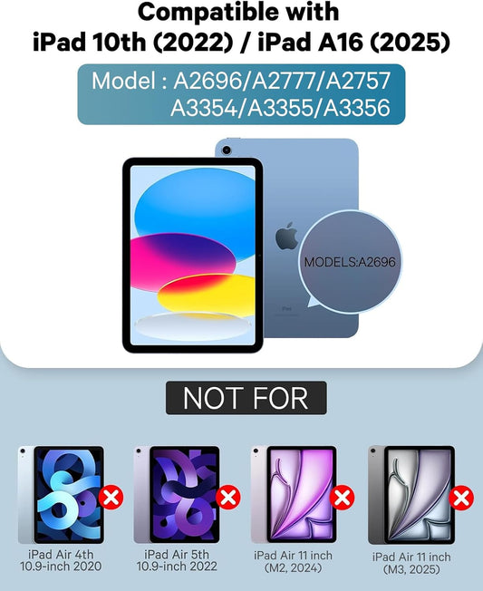 CHESONA Keyboard Case for iPad (A16) 11th/10th Generation (2025/2022), Detachable Wireless Keyboard, Stand Folio Keyboard Cover with Pencil Holder, Thin & Light (Steel Blue)