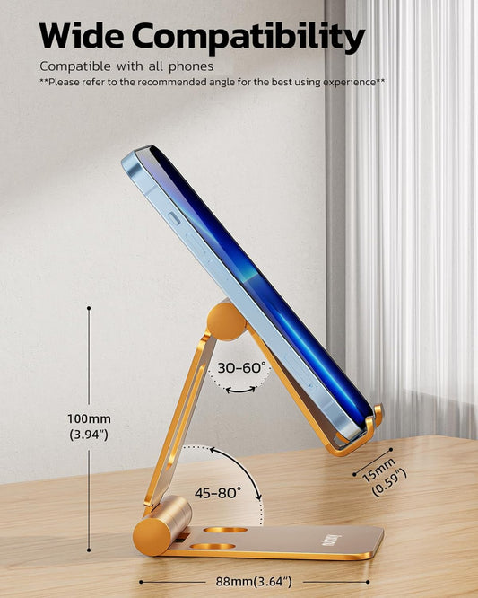 Nulaxy Dual Folding Cell Phone Stand, Fully Adjustable Foldable Desktop Phone Holder Cradle Dock Compatible with Phone 16 15 14 13 12 11 Pro Xs Xs Max Xr X 8, Nintendo Switch, All Phones - Orange
