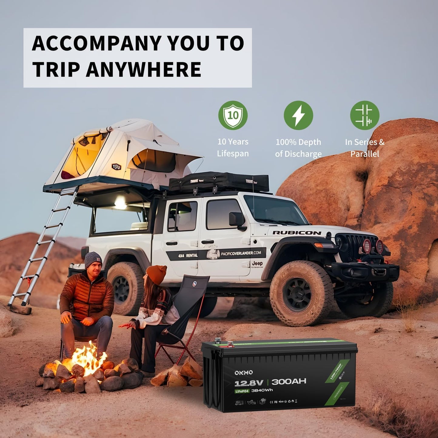 OKMO 12V 300Ah LiFePO4 Lithium Battery 3840Wh Rechargeable Lithium Battery with BMS 10 Years Lifetime 15000+ Deep Cycles,for Solar systerm,RV,Camping,Battery Backup,Marine and Home Energy Storage