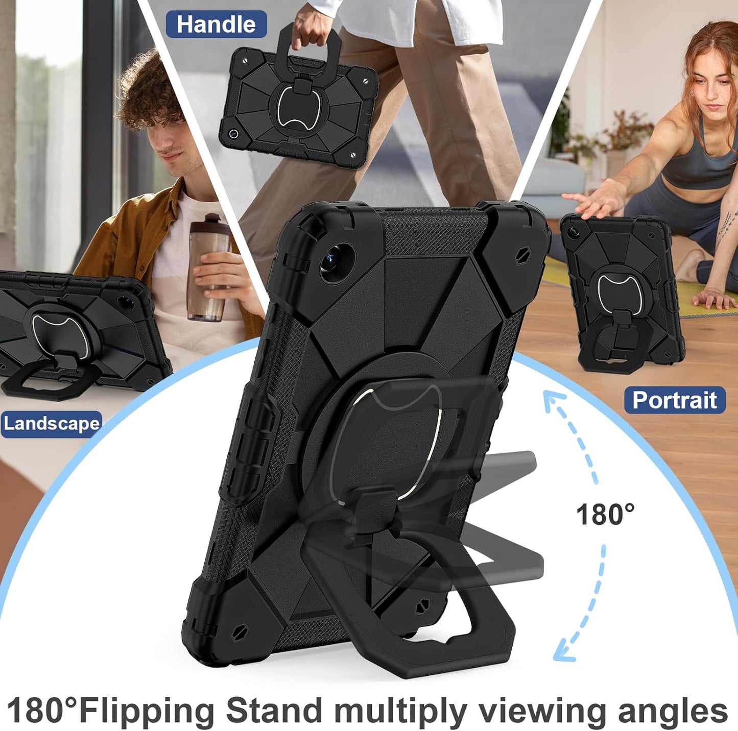 for Galaxy Tab A9 Plus Case 11 Inch, Rugged Case for Samsung Galaxy A9+ Tablet Case with Screen Protector 360 Rotating Stand Shoulder Strap Pen Holder, 2023 Model(SM-X210/X216/218), Black Black