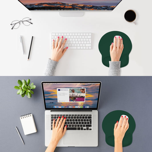 ITNRSIIET Ergonomic Mouse Pad with Wider Memory Foam Wrist Rest +17% - Curved Cushion Reduces Pressure 20%, Pain Relief, Non-Slip, Smooth, Cute Colors, 9.85 x 9 in, Deep Green