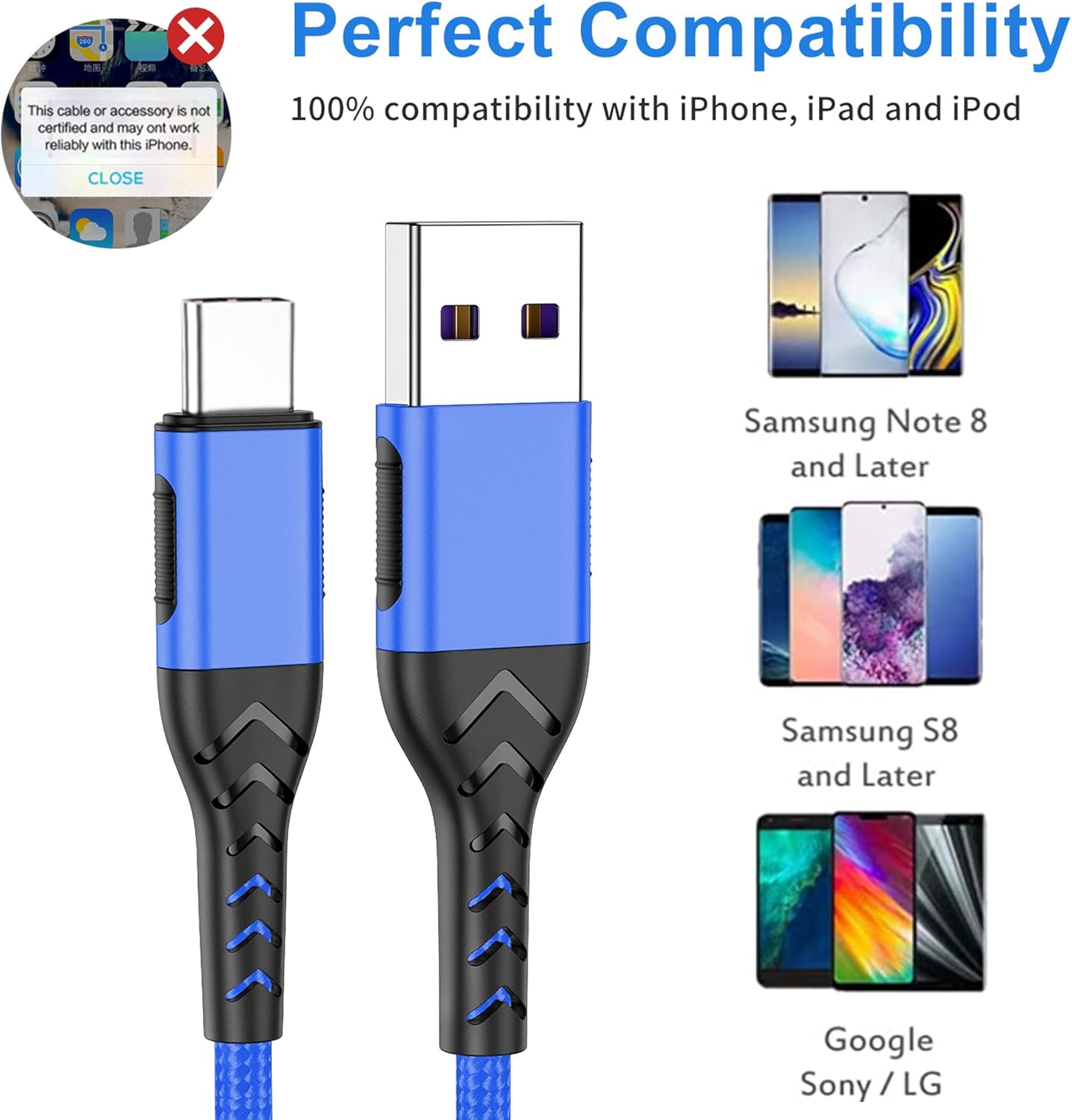 Durcord USB C Cable, Upgarded 2Pack 3ft Fast Charging USB Type C Charging Cord Cable, 3 Foot Type C Charger Nylon Braided USB Cable Compatible Compatible with iPhone 15/Pro/Plust/Max/Samsung-Blue