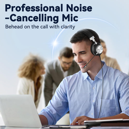 Headset wtih Mic, USB Headset with Microphone for PC, Computer Headset with Noise Canceling Microphone with Mute for Work Home Office Online Skype Zoom Meetings
