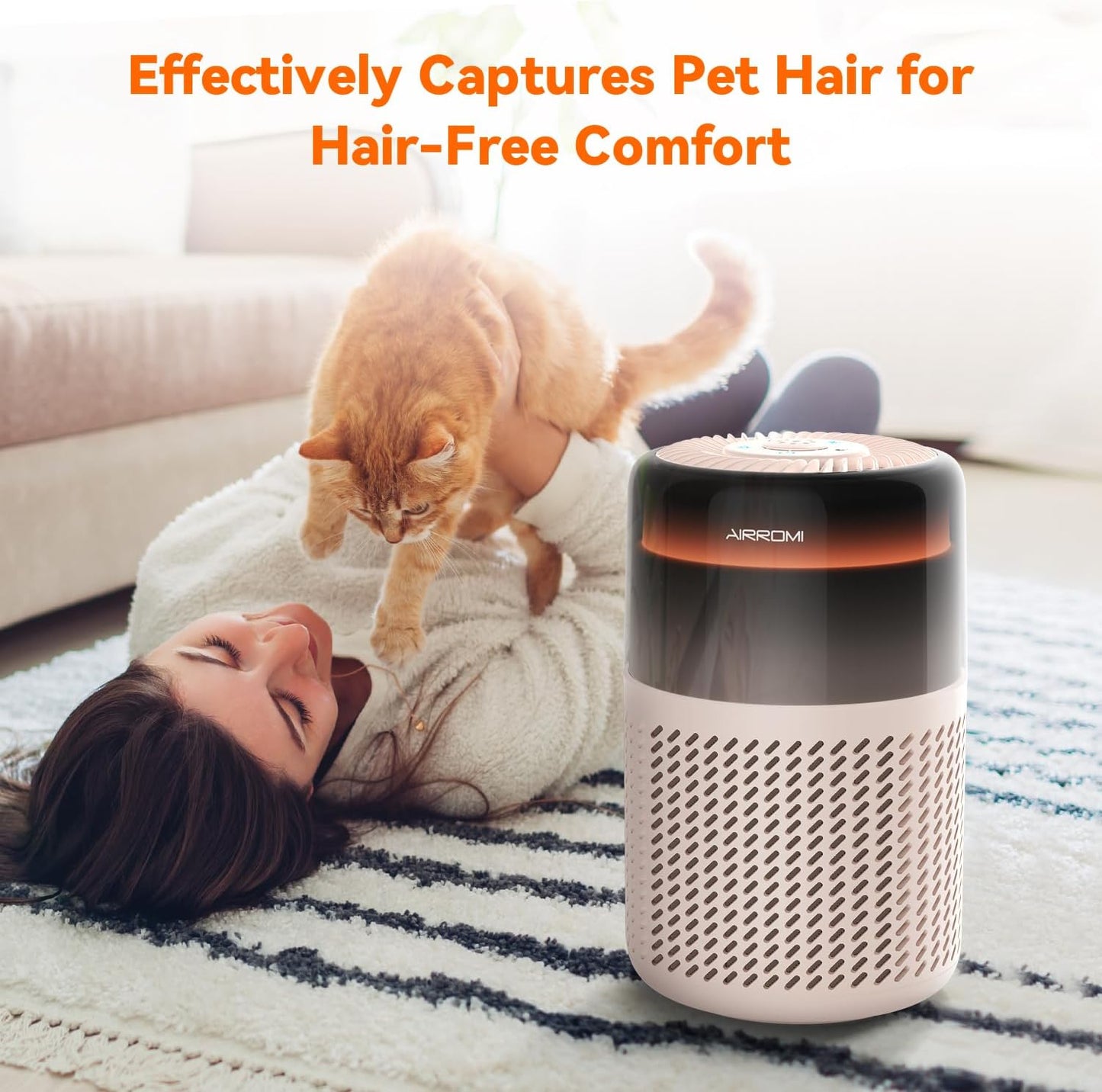 AIRROMI Air Purifier for Bedroom Home,HEPA Filter,Covers Upto 549 Ft²,Quiet 360°intake Air Cleaner with Fragrance ponge for Better Sleep,Night Light,Filters Smoke,Pet Dander,Allergies,Dust,A2005 Beige