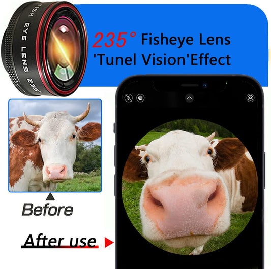 Phone Camera Lens, Clip on Cell HD Phone Fisheye Lens kit, 235° Fisheye Lens ,for Most iPhone Android Samsung Phones and Smartphones