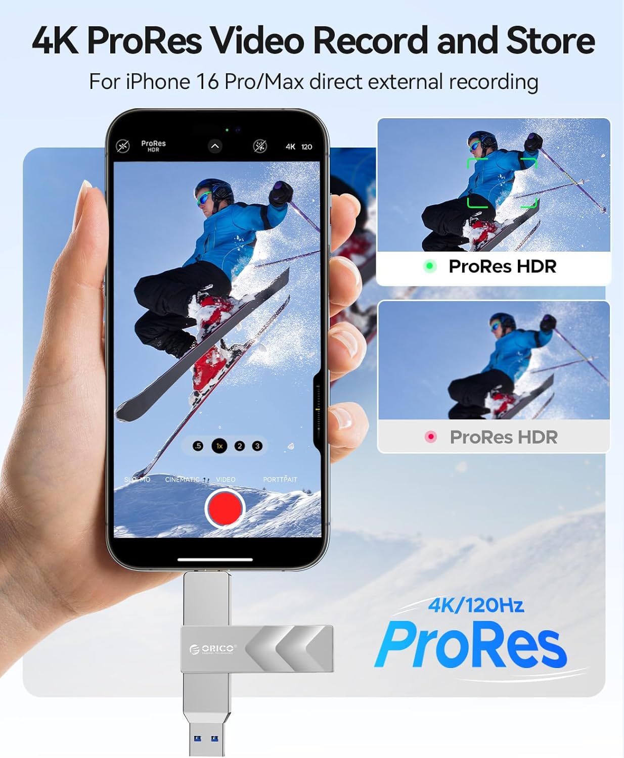 ORICO 1TB Portable Solid State Drive, 1050MB/s Dual-Port Rotating Metal External SSD with 90° Click-Stop, Reliable Storage for iPhone 16, 15 Series, Type-C Smartphone, Mac, Audio, Vehicle - A101