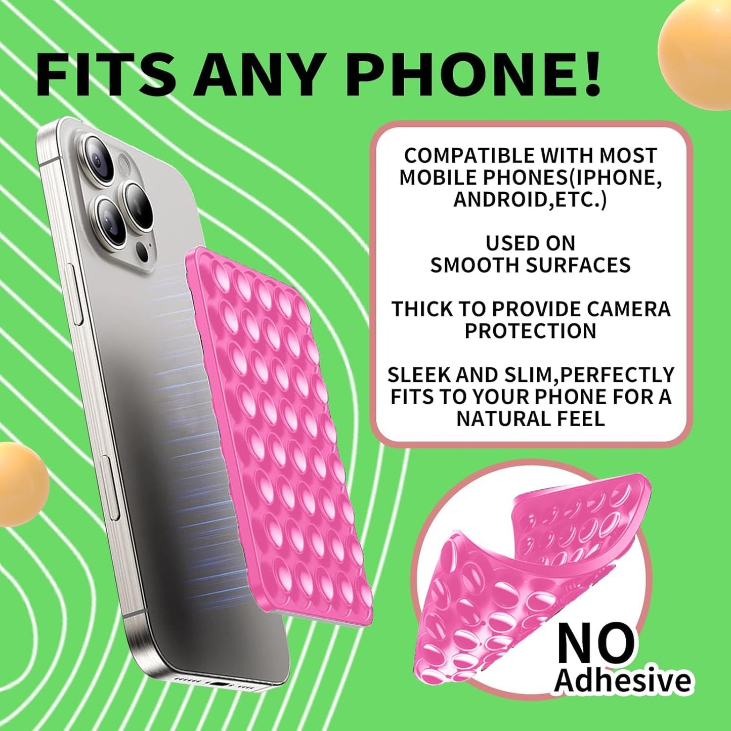 Octo Cup Buddy Sticky Grip Holder for Silicone Cellphone, Silicone Suction Cup Phone Case Mount Double Sided, Hands-Free Phone Accessories Strong Grip Holder for Selfie and Video (Pink)