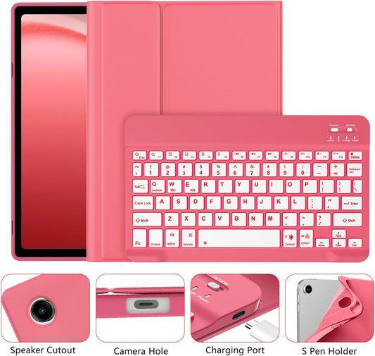 Keyboard Case for Samsung Galaxy Tab A9 Plus 5G 11 inch 2023 (SM-X210/X216/X218), 7 Color Backlit Detachable Keyboard Bluetooth, Smart Folio Cover with S Pen Holder for Galaxy Tab A9+ 11"(Dark Pink)