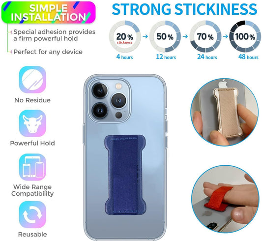 Phone Grip Holder for Hand, Universal Finger Strap Phone Holder, Finger Selfie Grip Compatible with Most Smartphones (Blue) - 2Pack