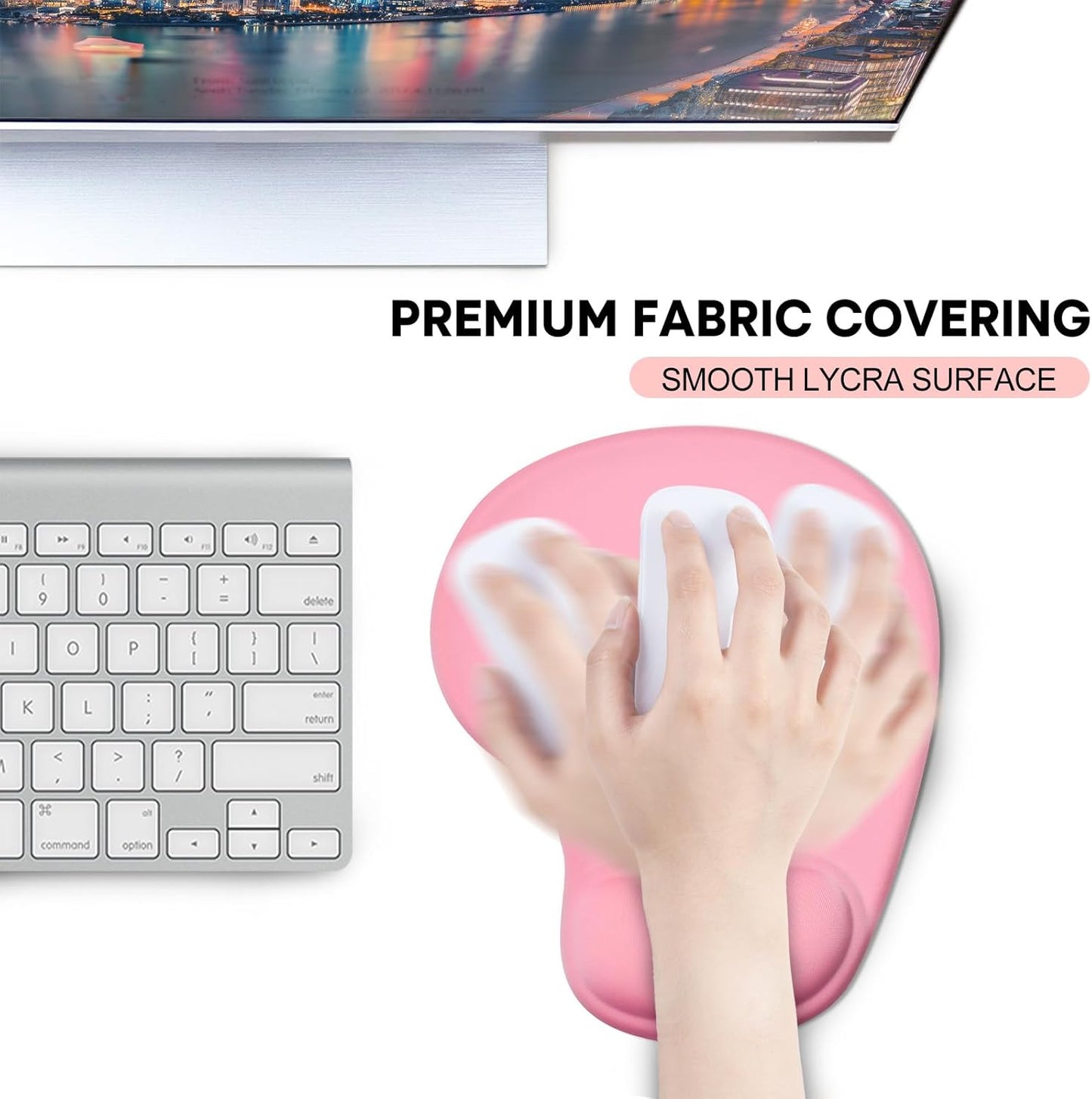 JIKIOU Mouse Pad, 2 Pack Ergonomic Mouse Pads with Comfortable Gel Wrist Rest Support and Smooth Cloth, Non-Slip PU Base for Easy Typing Pain Relief Durable and Easy to Clean Small Pink