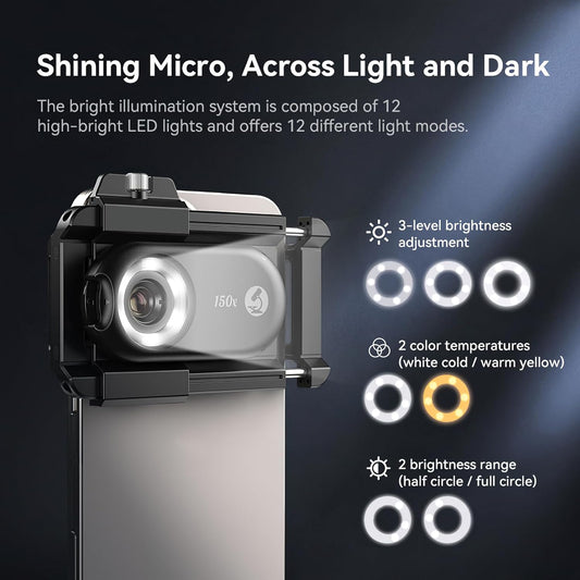 Kolertron Mobile Phone Microscope Lens, Universal with LED Ultraviolet lamp and CPL, Portable Digital Microscope Camera Accessory, Suitable for 90% iPhone/Android Phones (Note: Compatible)