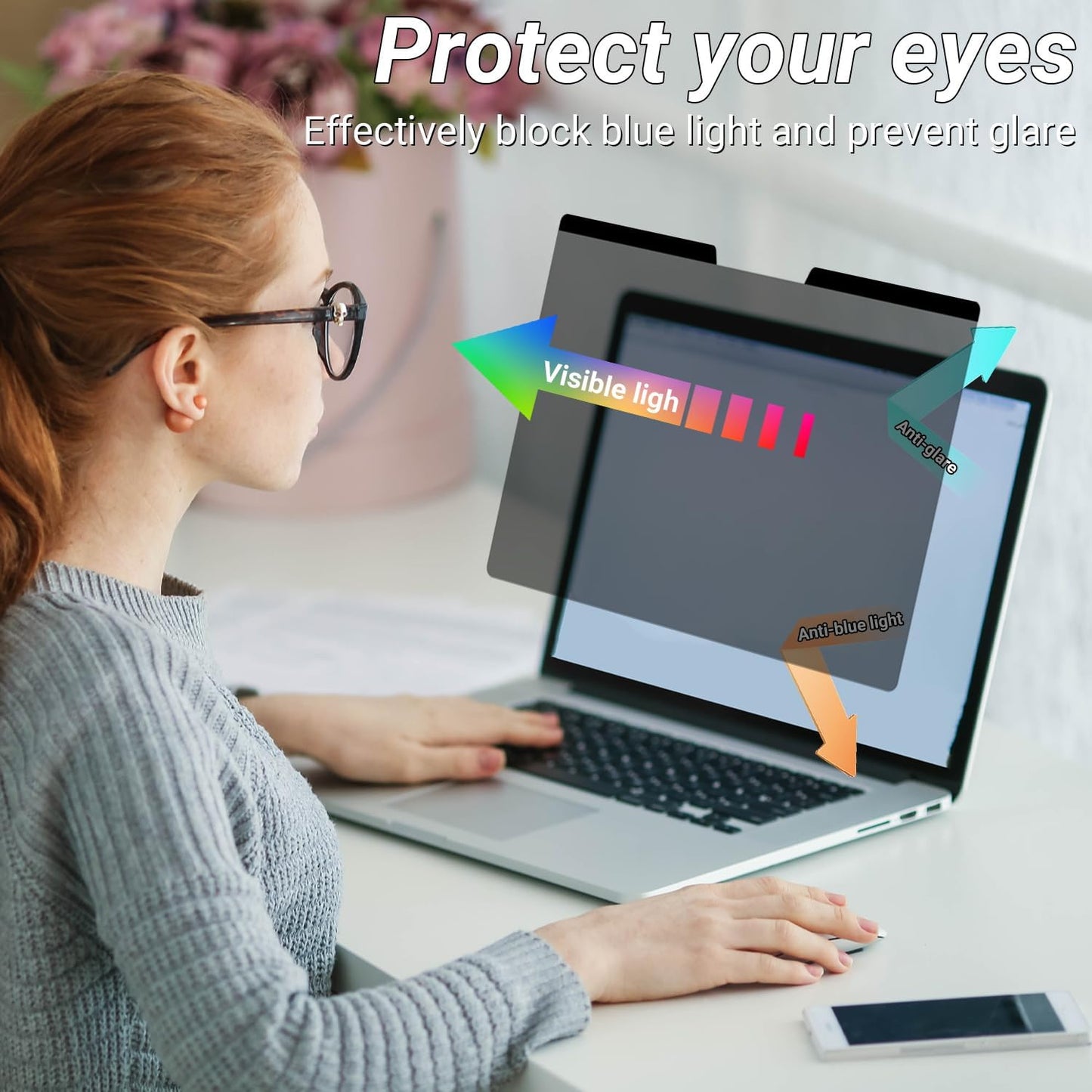 MUBUY-GOL Magnetic Privacy Screen Protector for 16 Inch 16:10 Aspect Ratio Screen 360° Anti-Spy, Anti-Glare, Anti-Blue Light Protection, Enhanced Screen Clarity & Scratch Guard