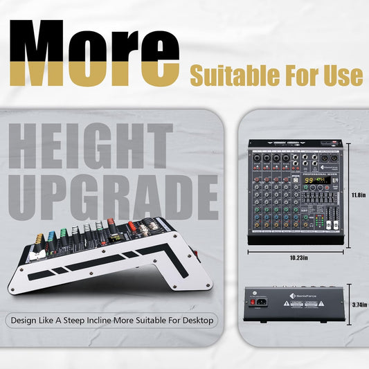 6 Channel Audio Mixer Sound Board Console System 99 DSP DJ Mixer 48V Phantom for Karaoke DJ Studio Streaming Recording