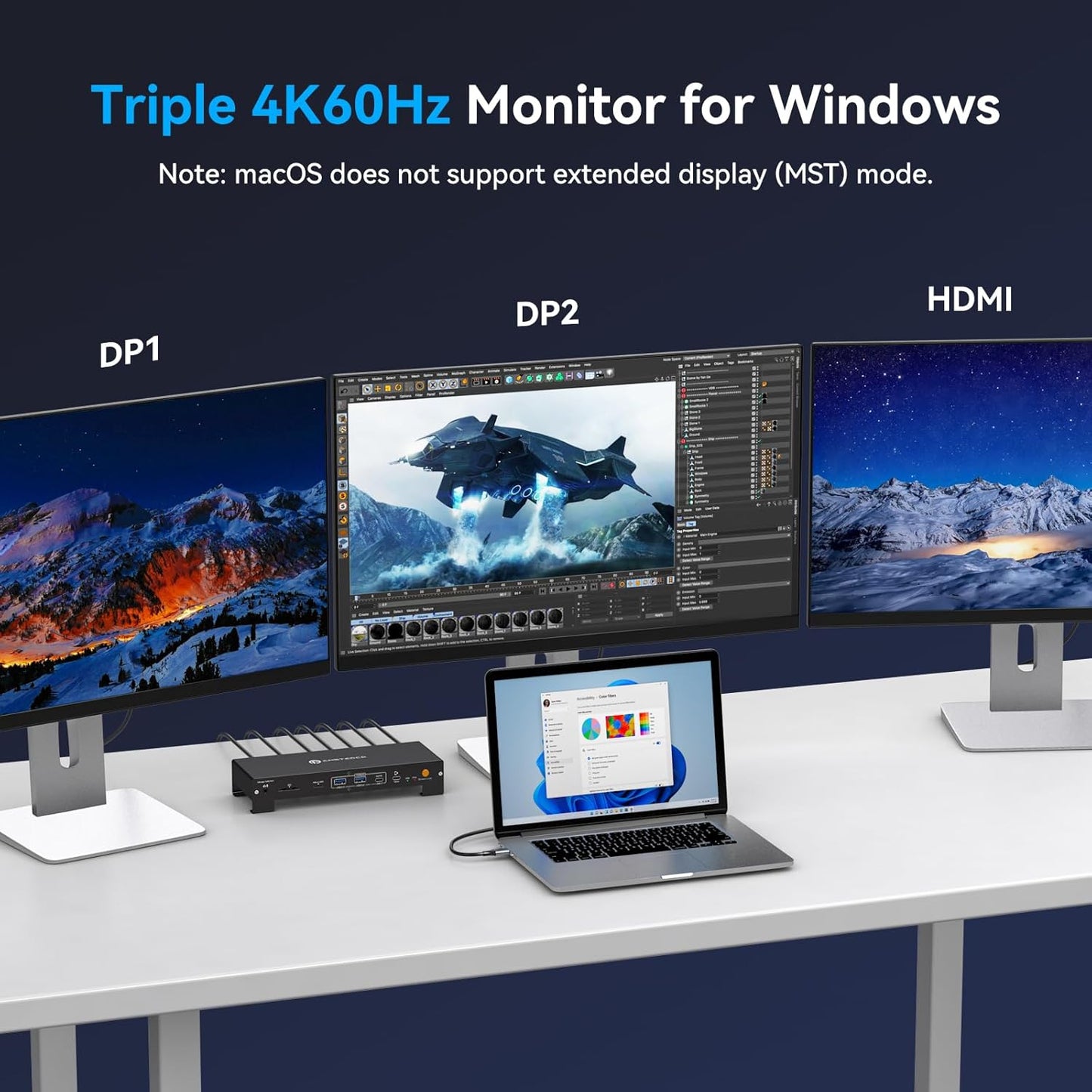 USB C Laptop Docking Station 3 Monitors 4K with 120W Power Supply 15-in-1 Thunderbolt Dock for Multiple Monitors with 2DP and HDMI Port PD100W/10Gbps USB/SD&TF/Ethernet etc (macOS-No Extended Mode)