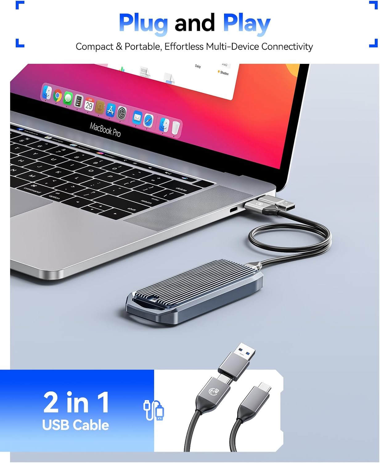 ORICO USB4 40Gbps M.2 SSD Enclosure, Supports Up to 8TB M.2 NVMe SSDs, Finned Aluminum Alloy Case, USB-C to USB-A&C 2-in-1 Cable, Plug and Play, Compatible with Thunderbolt 3/4, USB 3.2/3.1/3.0- M2V01