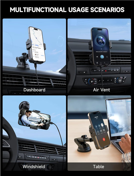 MOKPR Wireless Car Charger, 15W Auto Clamping Car Charger Dash Windshield Air Vent Phone Holder Compatible with iPhone 16 15 14/13/13 Pro/12 pro/12/11/X/8, Samsung S24/S23/S22