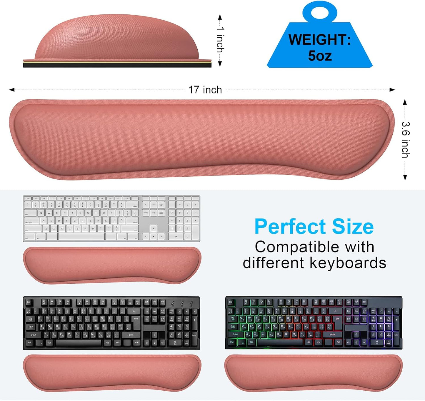 Dapesuom Enlarge Keyboard Wrist Rest, Memory Foam Keyboard Wrist Cushion for Computer Desk Mats Support, Typing Pain Relief Ergonomic Mouse Pad Rests with Non-Slip Base for Gaming, Laptop, Indian Red