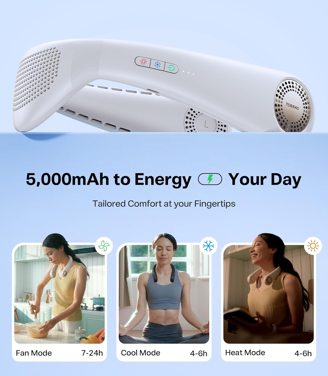 TORRAS COOLiFY Air 2025 Upgraded Neck Fan Air Conditioner, Dual-Airflow Pro Cooling, Ultra Light Portable Fan Rechargeable, Personal Cooling Fan Travel Essentials, Ivory