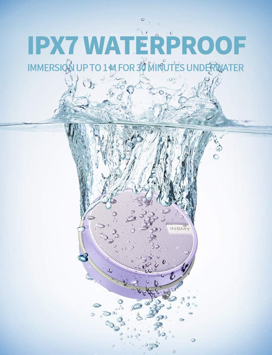 INSMY C12 IPX7 Waterproof Shower Bluetooth Speaker, Portable Small Speaker, Speakers Bluetooth Wireless Loud Clear Sound Support TF Card Suction Cup for Kayak Canoe Beach Gift (Purple)