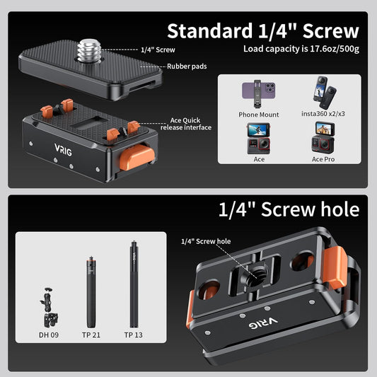 VRIG Magnetic Base for Insta360 Ace/Ace Pro Magnetic Quick Release Adapter Tripod Adapter Mount with Ace Pro/Ace/ X3/ X4/ X5/ ONE RS 1 inch 360 Degree Version/ONE RS Twin/ONE X2