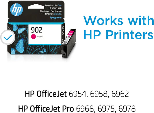 HP 902 Magenta Ink Cartridge | Works with HP OfficeJet 6950, 6960 Series, HP OfficeJet Pro 6960, 6970 Series | Eligible for Instant Ink | T6L90AN