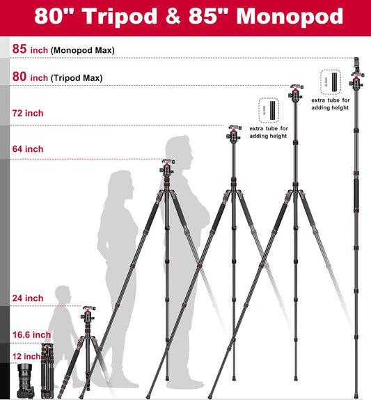 Victiv 80/85 inches Heavy Duty Tripod for Camera and Phone, 85" Camera Monopod Tripod, DSLR Binoculars Spotting Scope Camcorders Video Tripod Stand, 360 Degree Ball Head, 35 lbs Loads