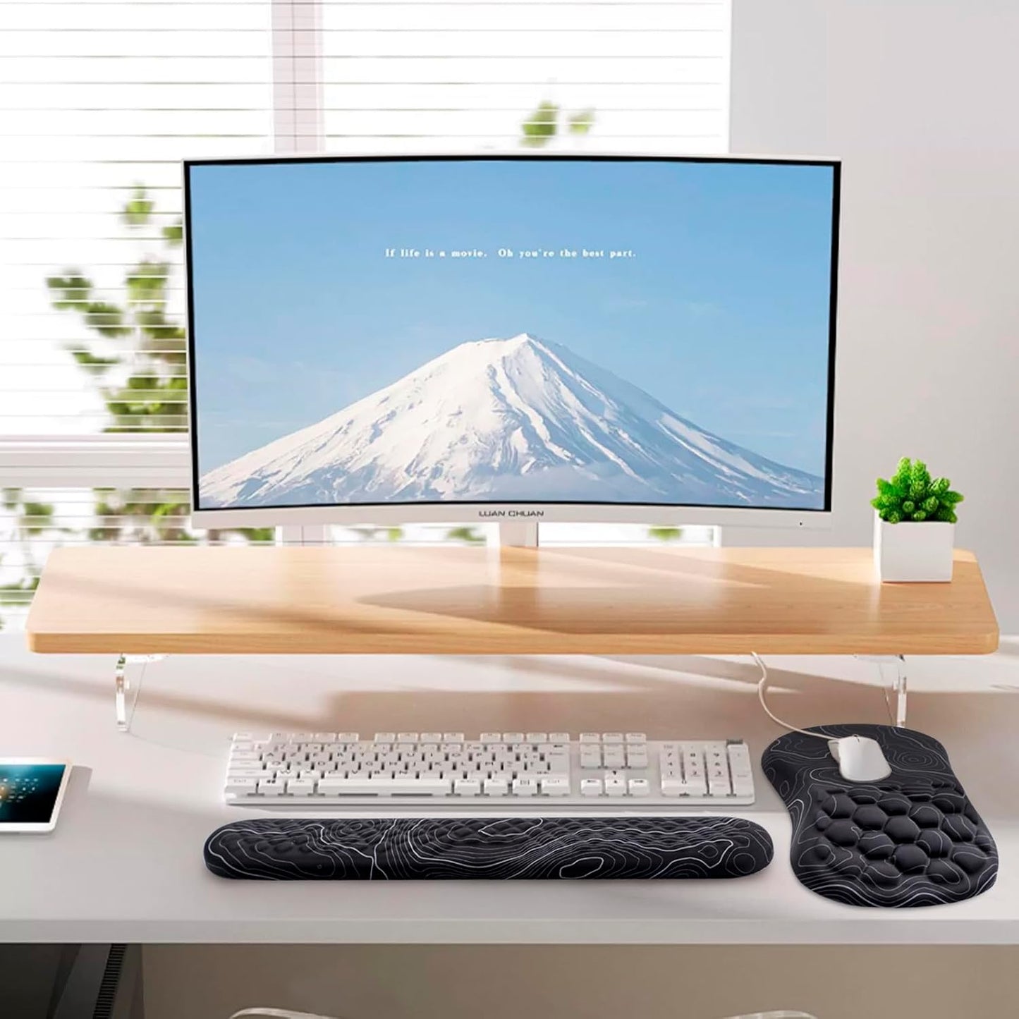 Mouse Pad Wrist Support, Laokiiy 2 in1 Keyboard Wrist Rest+ Ergonomic Mouse Pad, Non-Slip Wrist Rest for Computer Keyboard, Made Easy Typing & Relieve Wrist Pain(Black White)