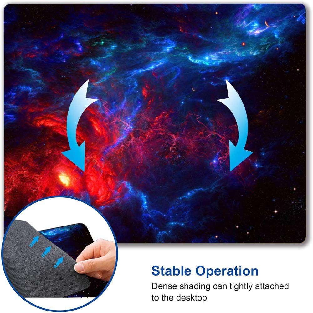 Galaxy Stars Light Black Mouse Pad, Red and Blue Nebula Mouse Mat, Non-Slip Rubber Base MousePads for Computer Office Laptop, 9.5"x7.9" Inch