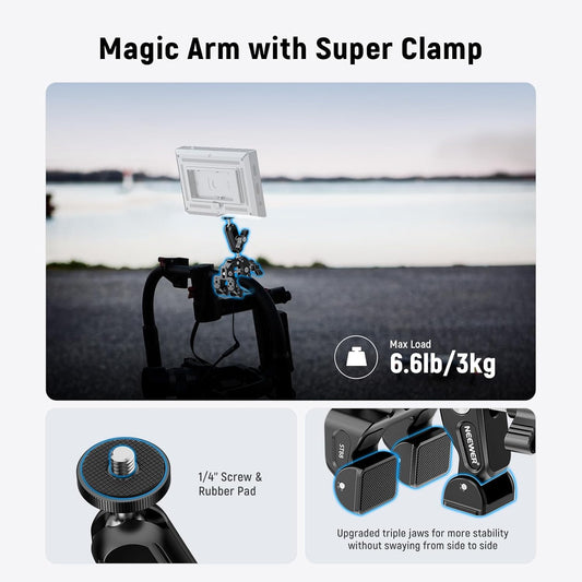 NEEWER Super Clamp with 3" Dual Ballhead Magic Arm, Camera Phone Clamp Mount with 1/4" 3/8" Threads, Cold Shoe, Phone Holder, Action Camera Adapter Compatible with GoPro DJI iPhone 16 15 Pro Max, ST88