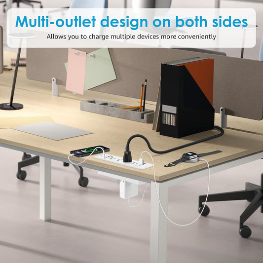 HHSOET 16 in 1 Recessed Power Strip Flat Plug, 30W Fast Charging Furniture Outlet with USB, Conference Recessed Surge Protection with 8 AC Plugs, 4 USB Ports 4 USB-C, 6ft Power Cord.(White)