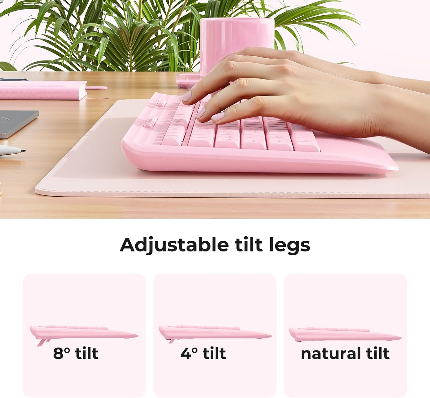 Wireless Keyboard and Mouse Set with Quiet Keys, 2.4G Full Size Ergonomic Keyboard with Wrist Rest, Protective Covers, Soft Touch Silent Design for Windows, Computer, PC and Laptop