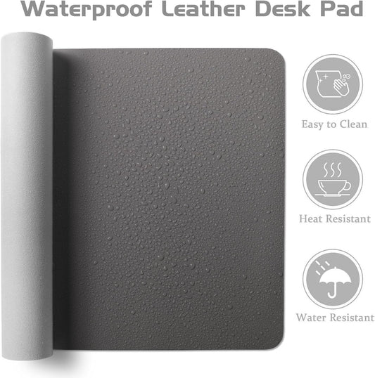 Aothia Leather Desk Pad Protector, Office Mat, Large Mouse Pad, Laptop Desk Pad, Non-Slip PU Leather Blotter, Waterproof Writing Pad for Office and Home (Gray, 47" x 17")