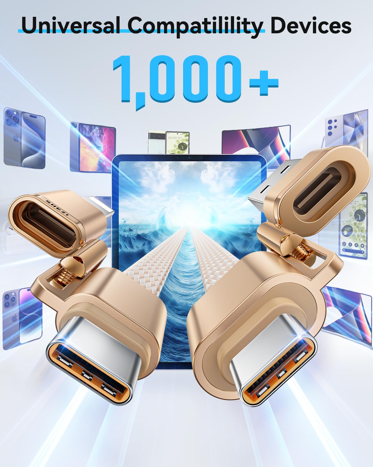 SHEZI 4-in-1 Compatible with USB C to Lightning Cable 240W Fast Charging & Data Transfer, Support to CarPlay & Android Auto, 5FT Multi Cords Charger for iPhone/iPad/Samsung/MacBook Cable, Titanium