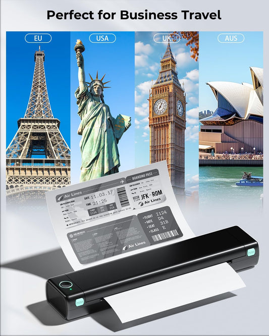 Phomemo Portable Printers Wireless for Travel, M08F Thermal Bluetooth Printer Support for 8.5"x11" US Letter, Small Inkless Printer Compatible with iOS, Android, Laptop for Car, Office, Home